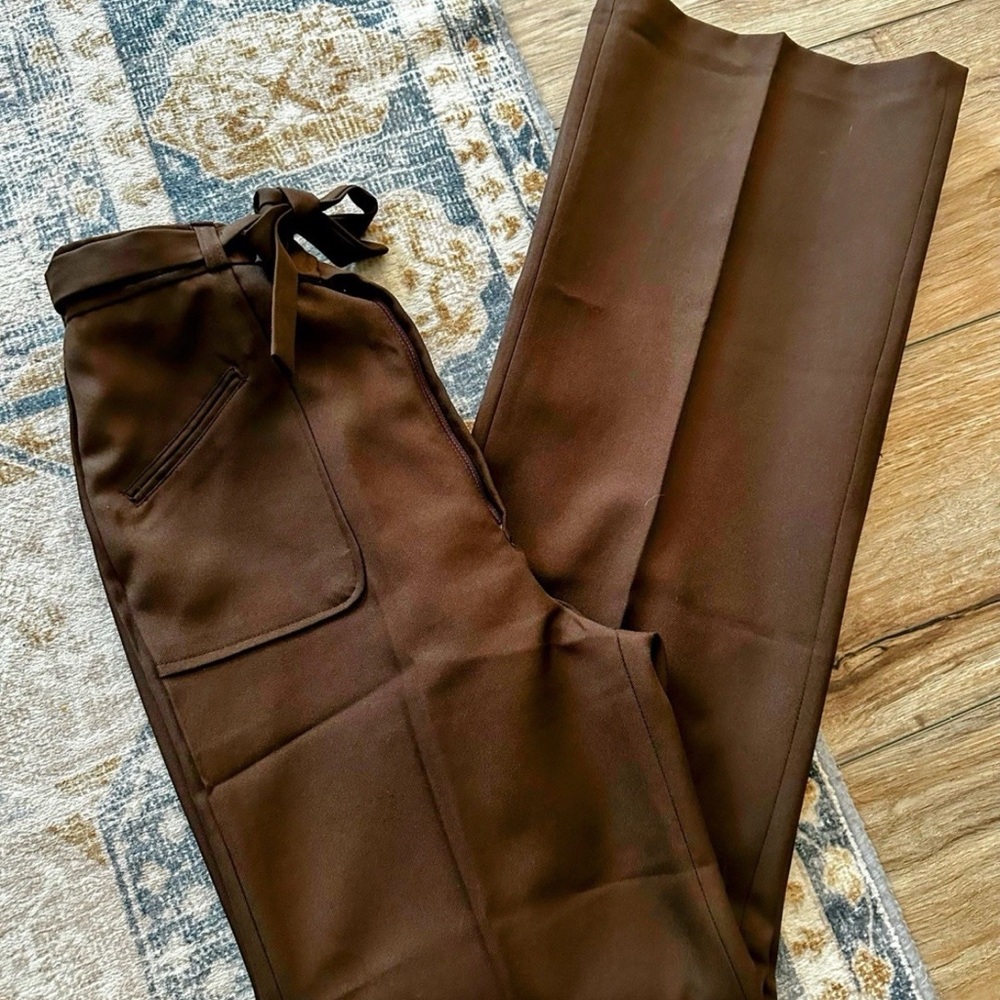 Women’s Vintage 1970s Polyester High Waisted Pants with Belt